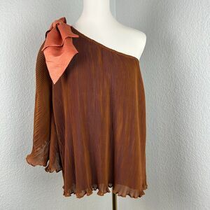 Judith March Women's One Shoulder Pleated Tunic Top Rust Bow Size M